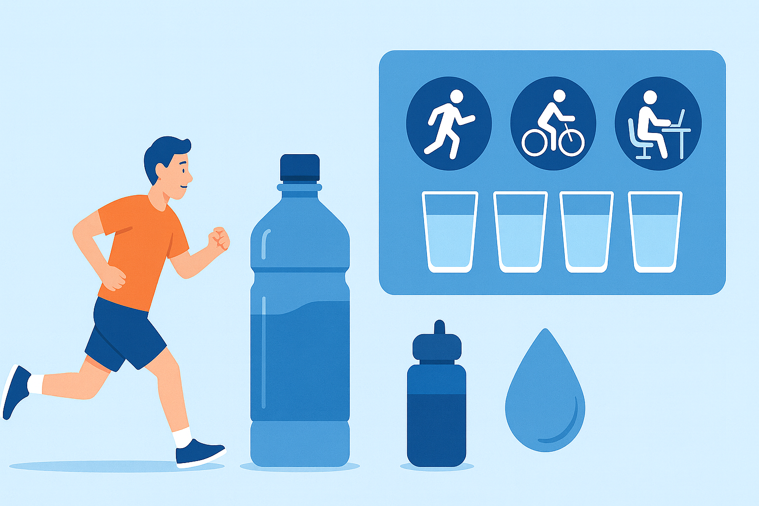 Aktivite süresi, yoğunluğu ve sıcaklığa göre ek su ihtiyacını gösteren illustrasyon