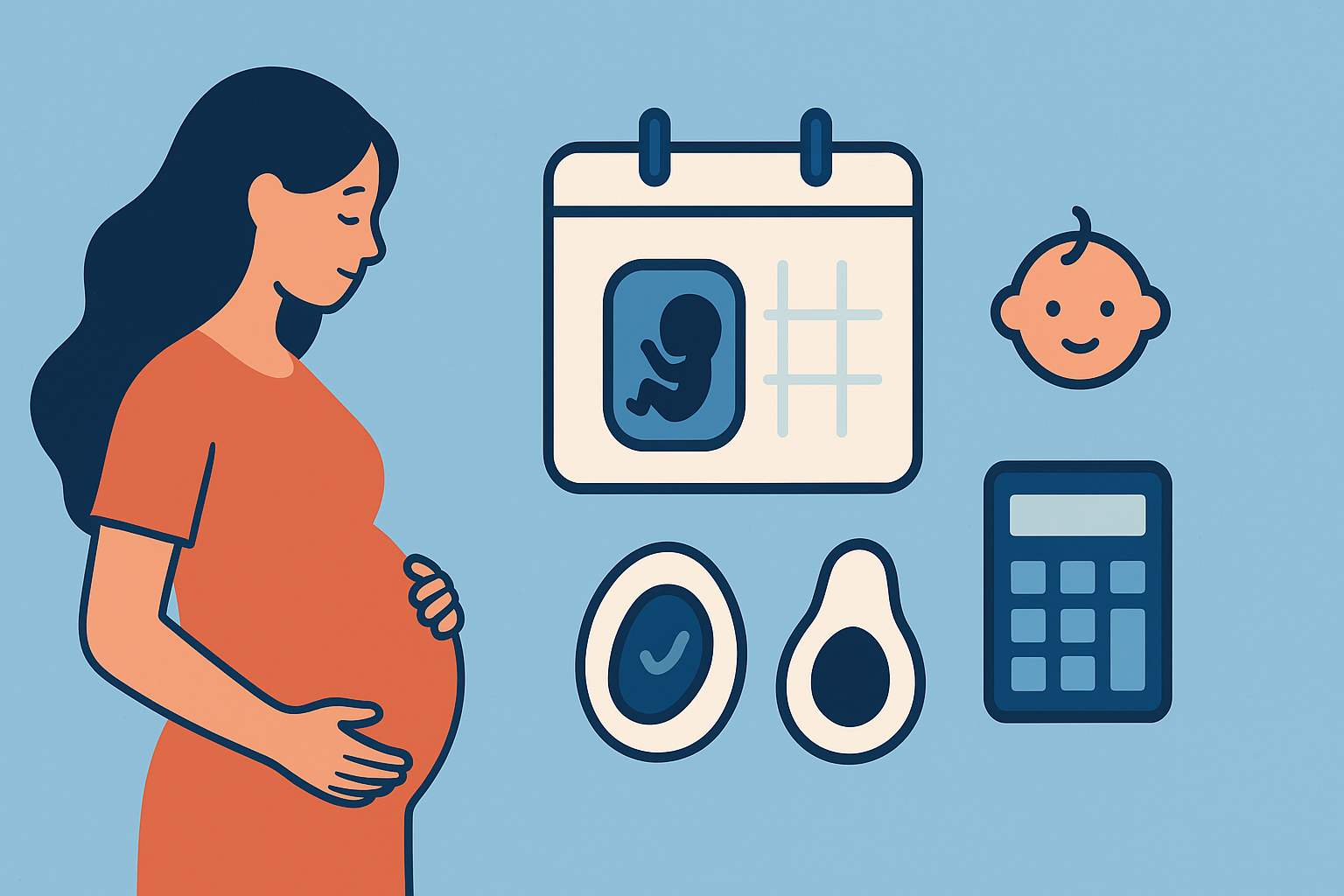 Son adet tarihine göre tahmini doğum tarihini ve gebelik haftasını gösteren illustrasyon
