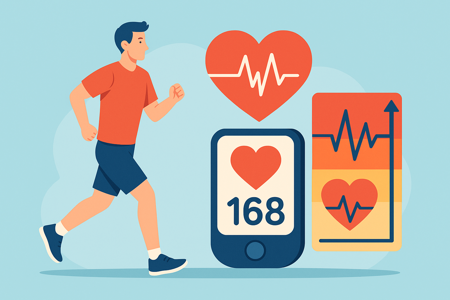 Maksimum nabız, hedef kalp atış aralıkları ve egzersiz yoğunluğu ilişkisini gösteren illustrasyon