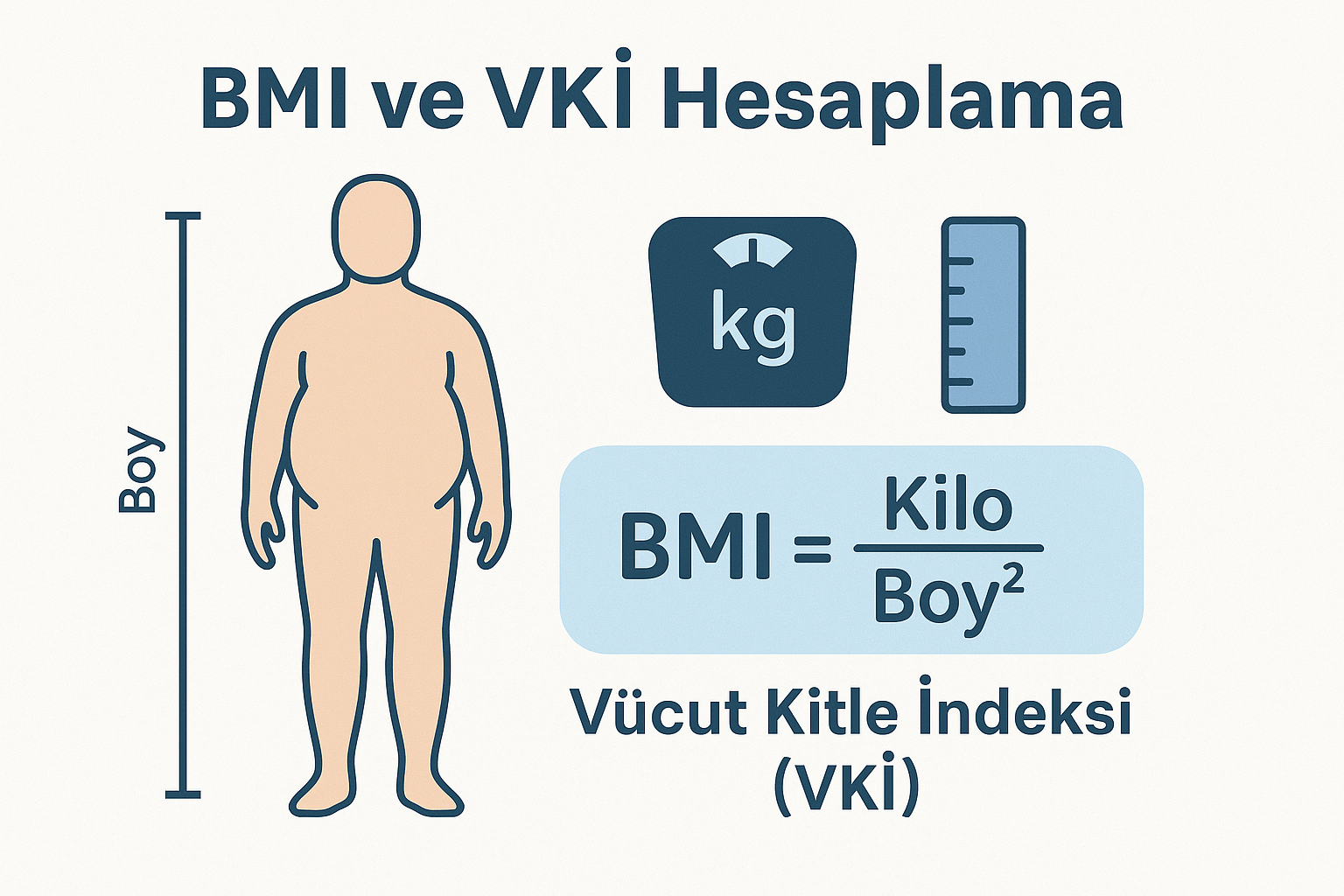 BMI ve VKİ hesaplamasında boy ve kilo ilişkisini gösteren illustrasyon