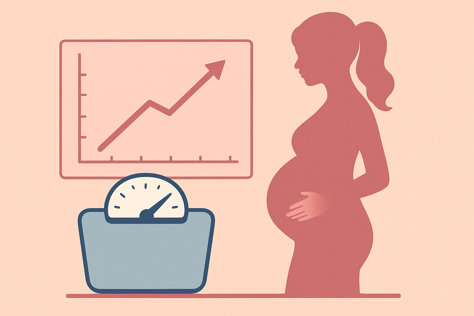 Gebelik haftasına göre önerilen kilo artışı aralığını gösteren gebelik kilosu takip illustrasyonu