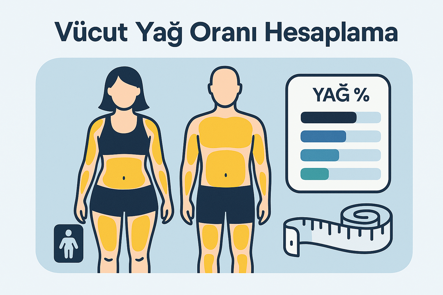 Vücut yağ oranı hesaplama ve vücut kompozisyonunu gösteren genel görsel