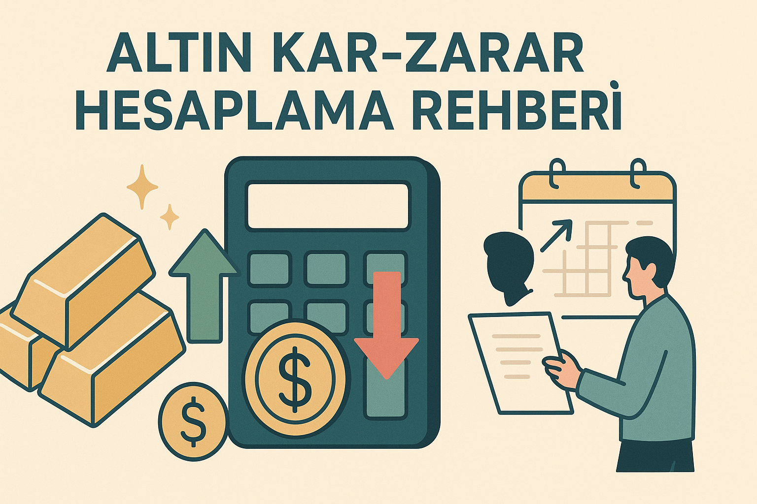 Altın alım fiyatı, satış fiyatı ve miktar ile kâr zarar ilişkisini anlatan altın kar zarar hesaplama rehberi infografik
