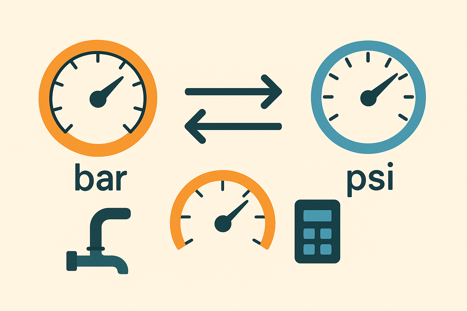 bar, atm, Pascal ve psi birimleri arasında basınç dönüşümü ilişkilerini gösteren infografik rehber görsel