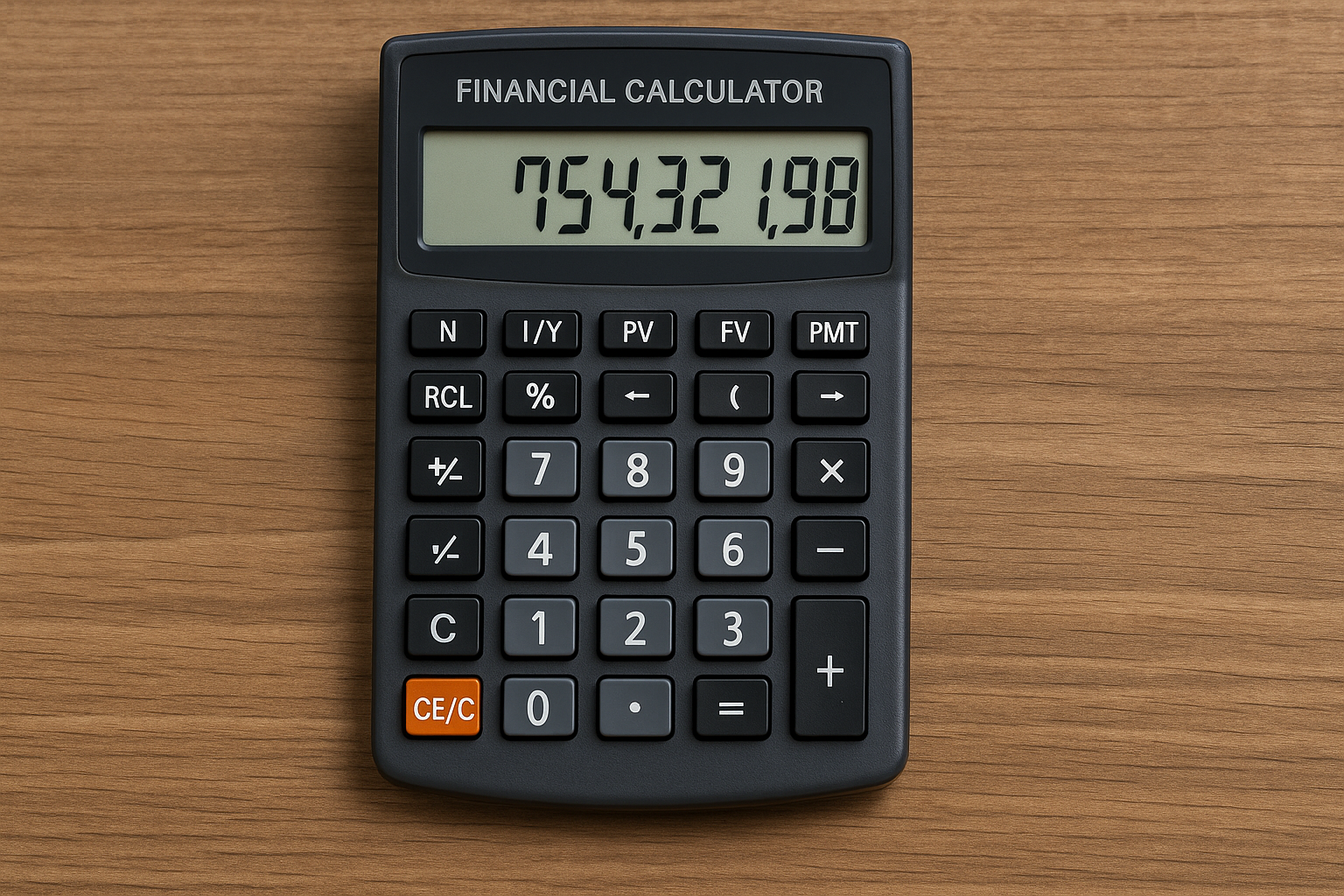 Anapara, faiz, vade ve taksit alanlarını gösteren basit finansal hesap makinesi arayüzü