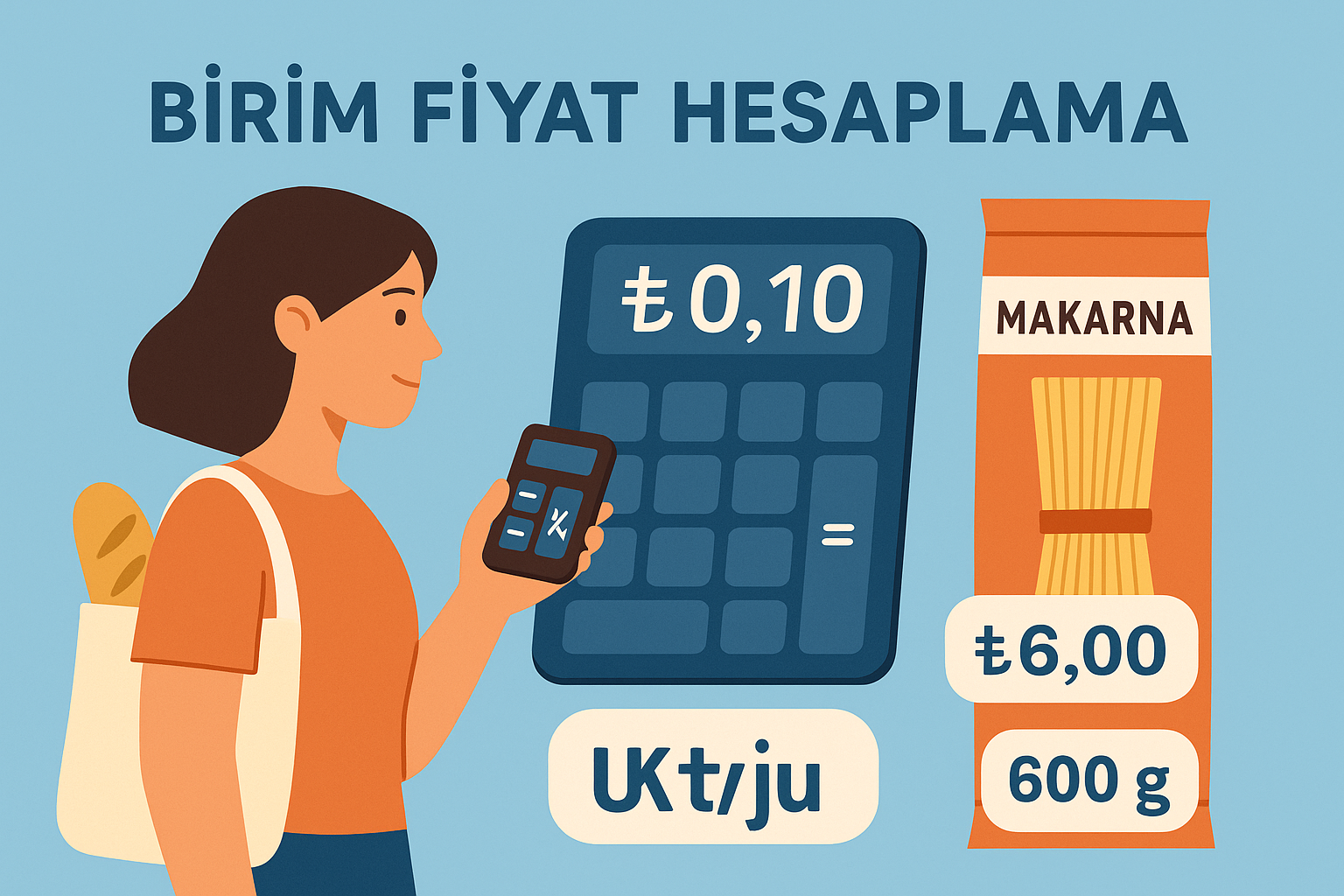 Paket gramajı ve fiyatı üzerinden birim fiyatı hesaplama ve karşılaştırma illustrasyonu