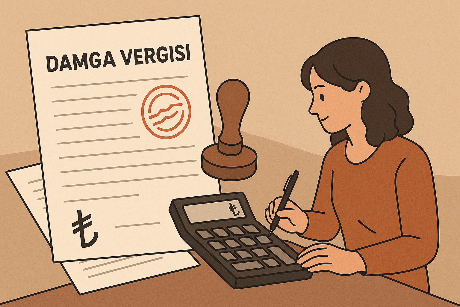 Sözleşme tutarı ve binde oranla damga vergisi hesaplama adımlarını gösteren damga vergisi hesaplama infografiği