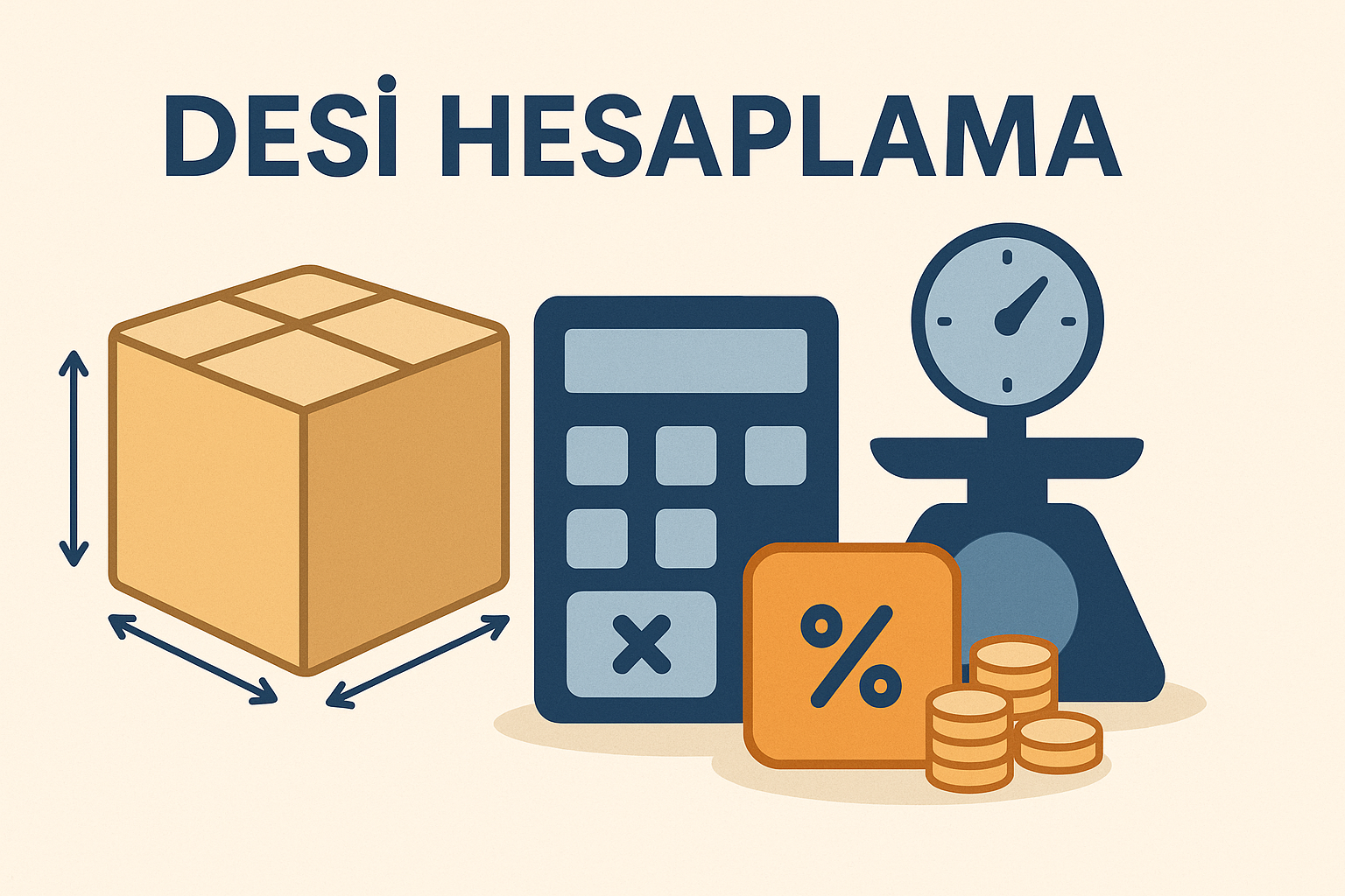 En, boy, yükseklik ve gerçek ağırlık üzerinden desi ve kargo maliyeti ilişkisini anlatan desi hesaplama rehber görseli