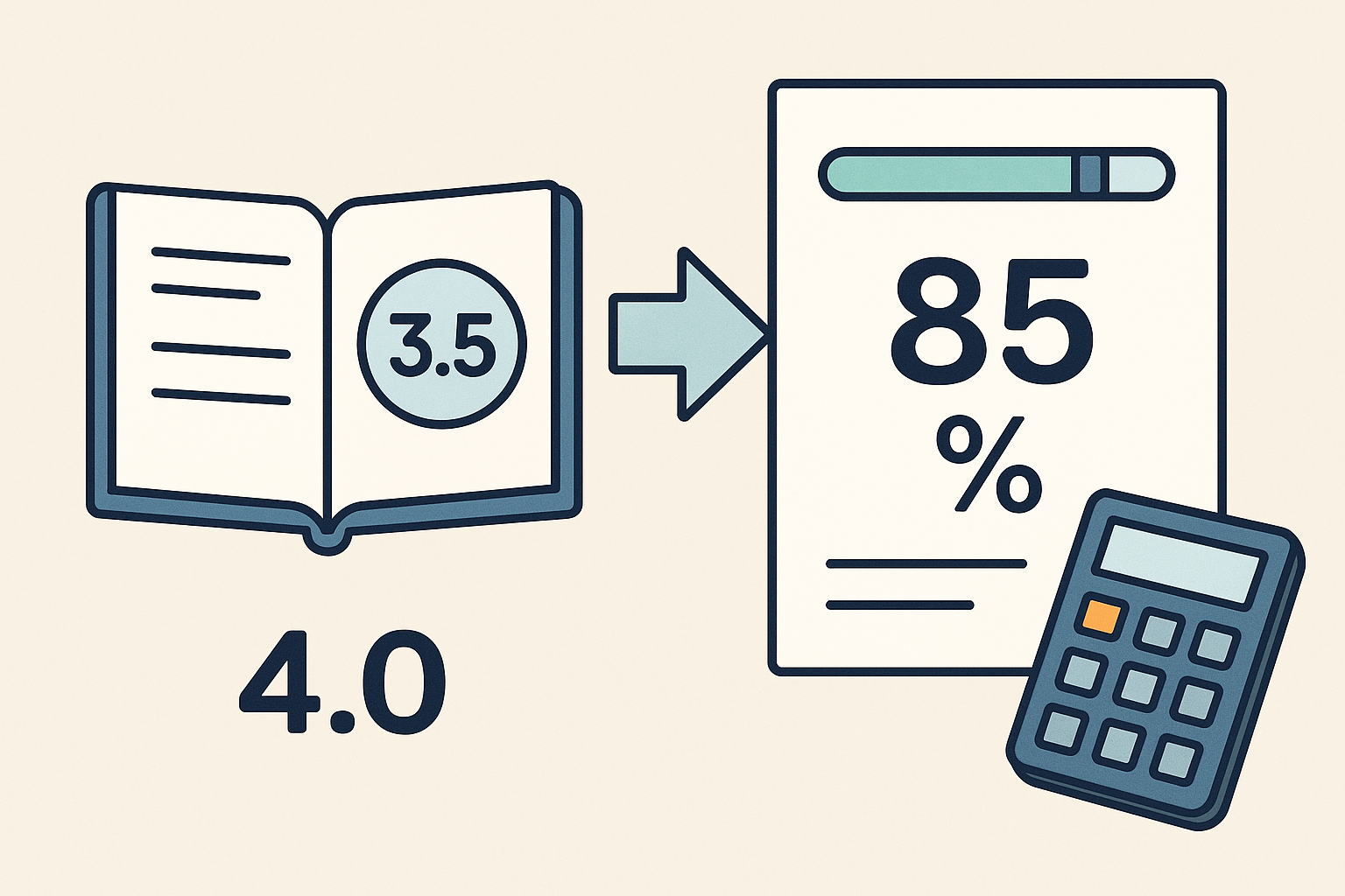 4’lük not sistemi ile 100’lük not sistemi arasındaki dönüşümünü gösteren GPA hesaplama görseli