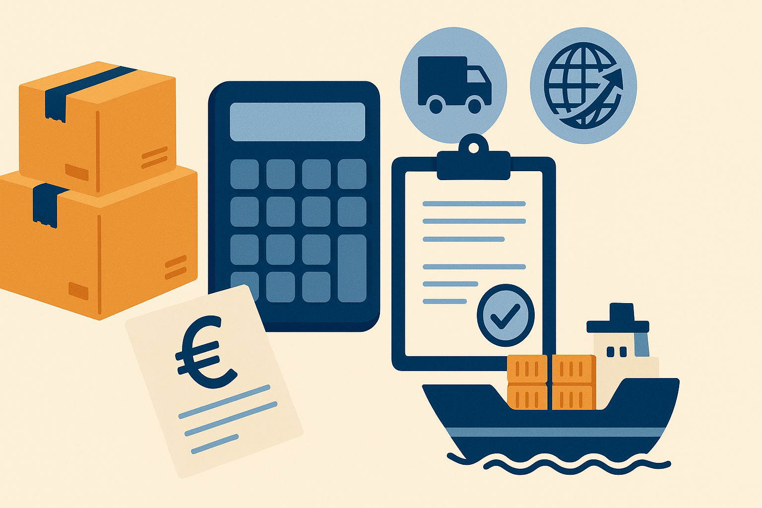 CIF değeri, gümrük vergisi oranı ve diğer ithalat vergilerinin toplam ithalat maliyetine etkisini gösteren gümrük vergisi hesaplama illustrasyonu