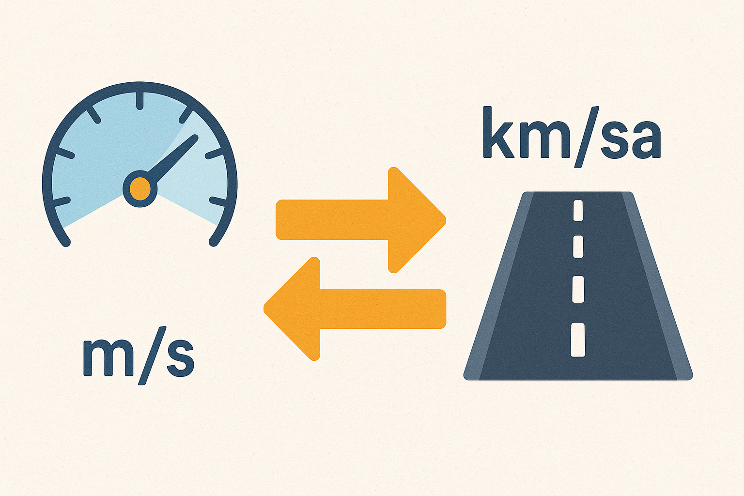 Metre/saniye ve kilometre/saat arasındaki hız dönüşümünü gösteren şematik rehber görseli