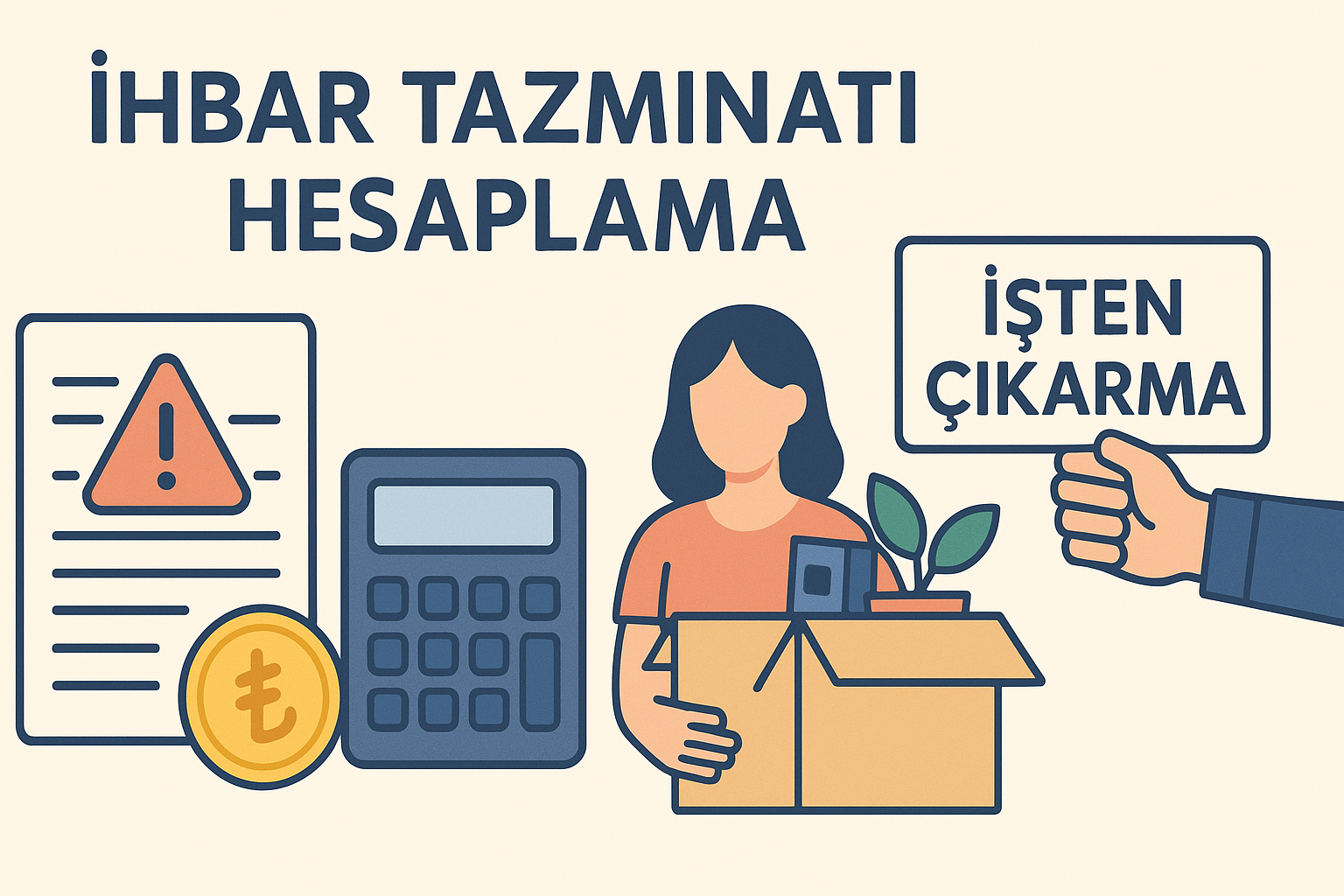 İhbar süresi, giydirilmiş brüt ücret ve net ihbar tazminatı ilişkisini özetleyen ihbar tazminatı hesaplama görseli