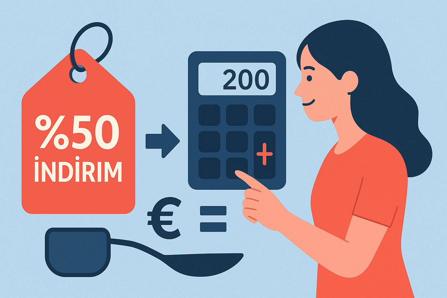 İndirim, kupon ve net fiyat ilişkisini anlatan indirim hesaplama illustrasyonu