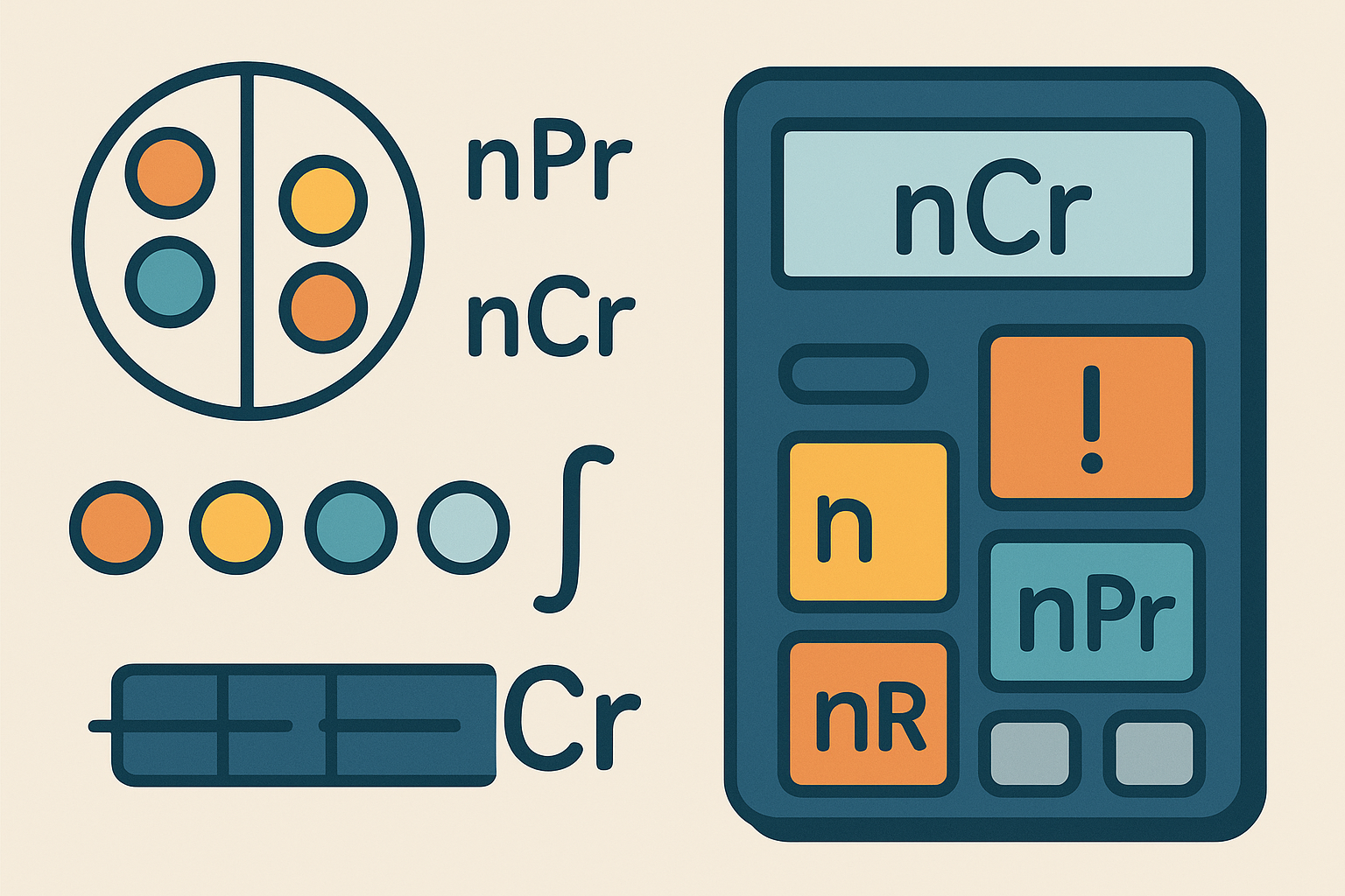n ve r giriş alanları, kombinasyon ve permütasyon sonuçlarını gösteren kombinasyon ve permütasyon hesap makinesi arayüzü
