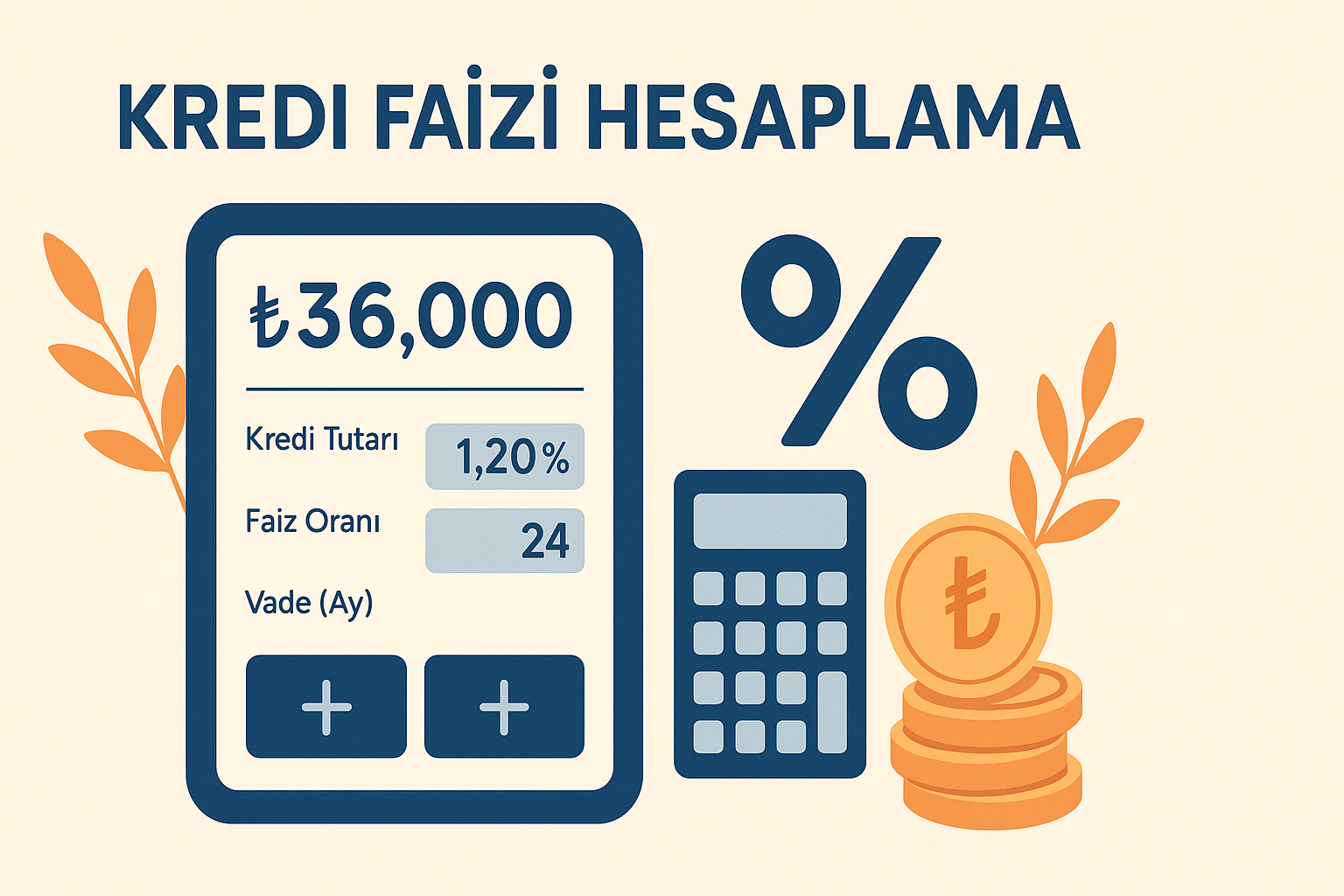 Kredi faizi hesaplama, aylık taksit ve toplam geri ödeme illustrasyonu