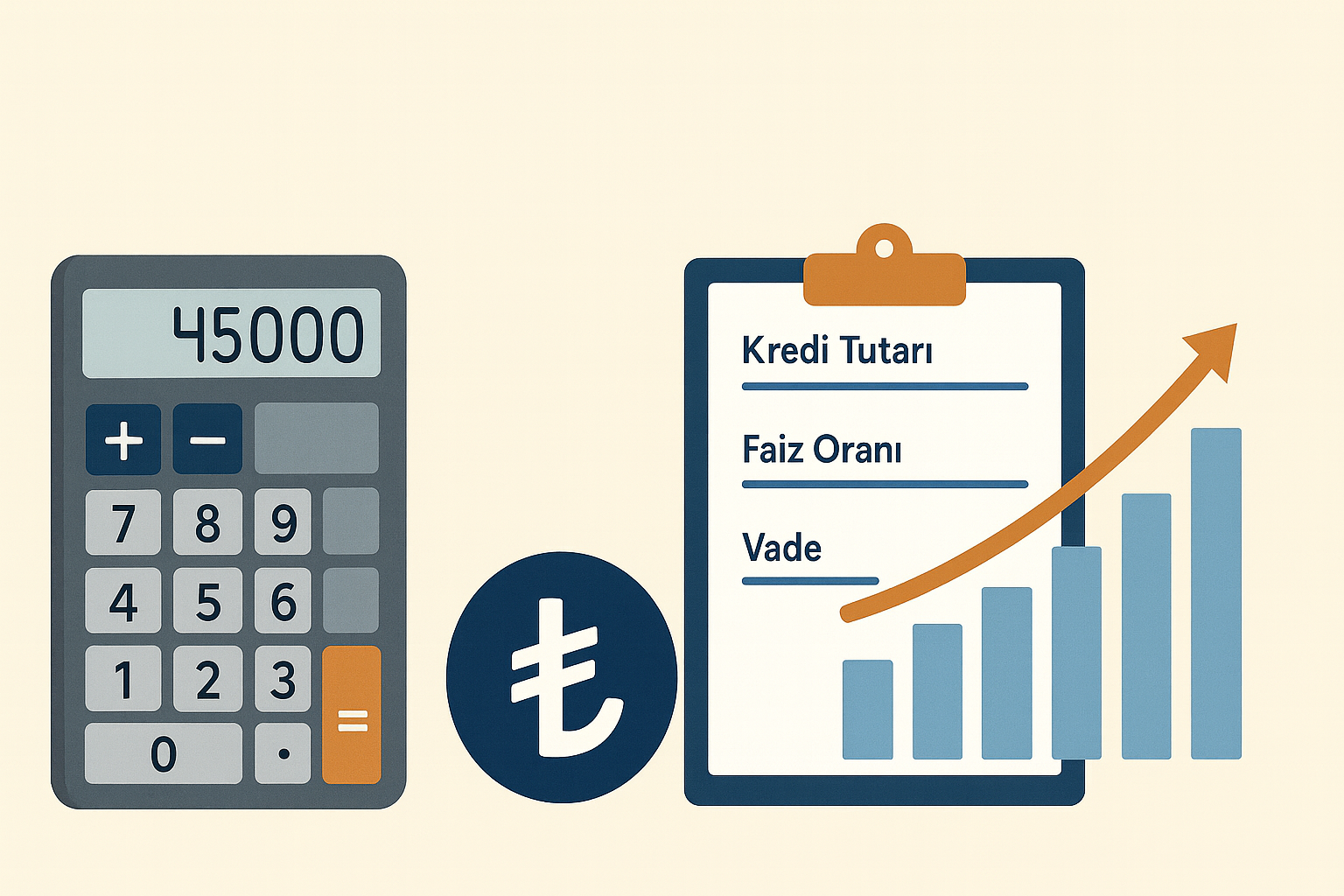Kredi toplam geri ödeme hesaplama, aylık taksit ve faiz maliyeti infografik illustrasyonu