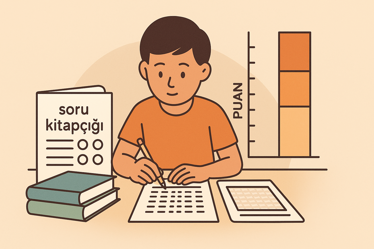 LGS soru dağılımı, net hesabı ve yaklaşık puan hesaplamasını gösteren illüstrasyon
