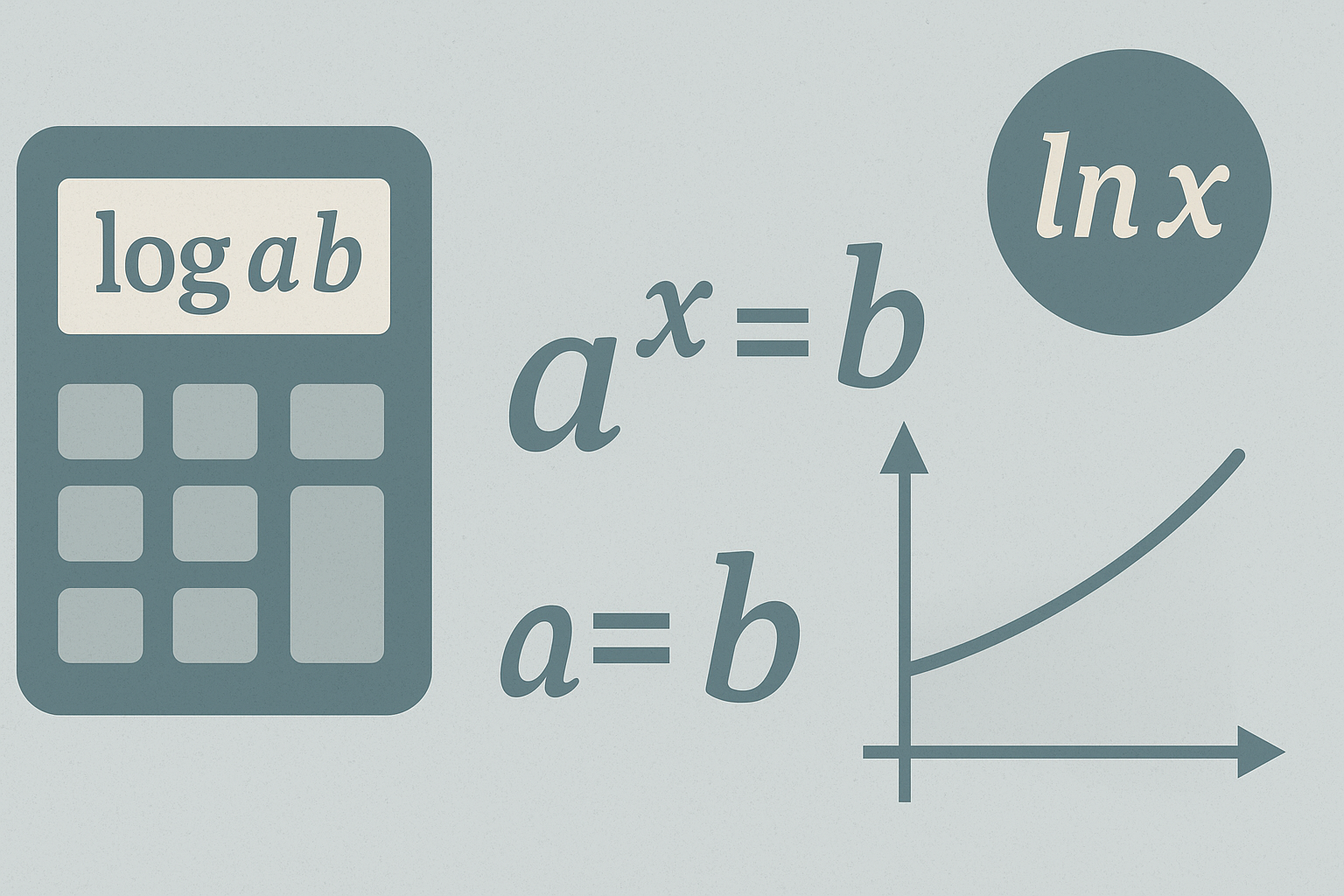 Logaritma fonksiyonu, logaritmik eksenler ve üstel fonksiyon ilişkisini özetleyen logaritma hesaplama görseli