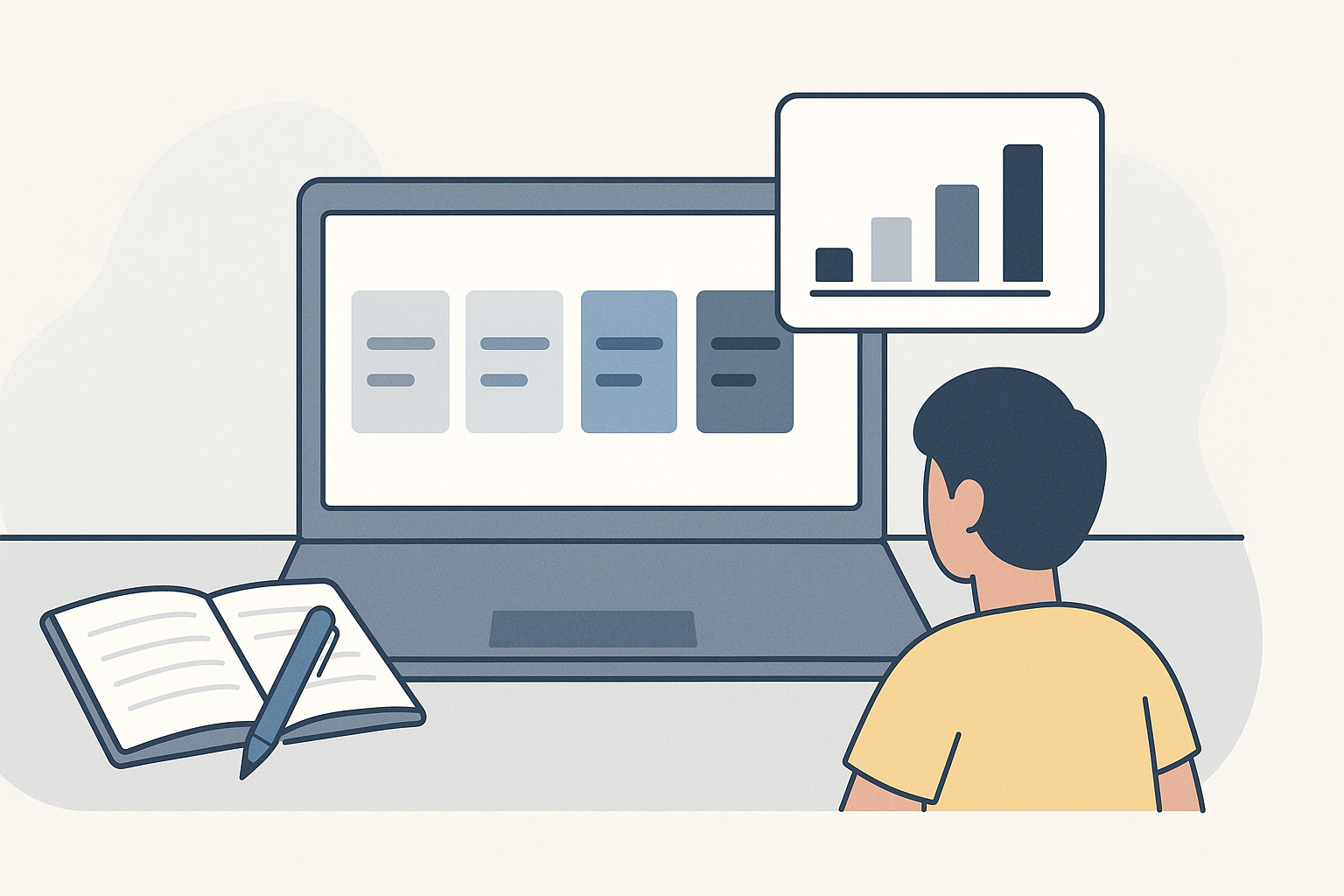 Öğrenci çalışma masasında not ortalaması hesaplama, ders listesi ve puanların yer aldığı rehber görsel