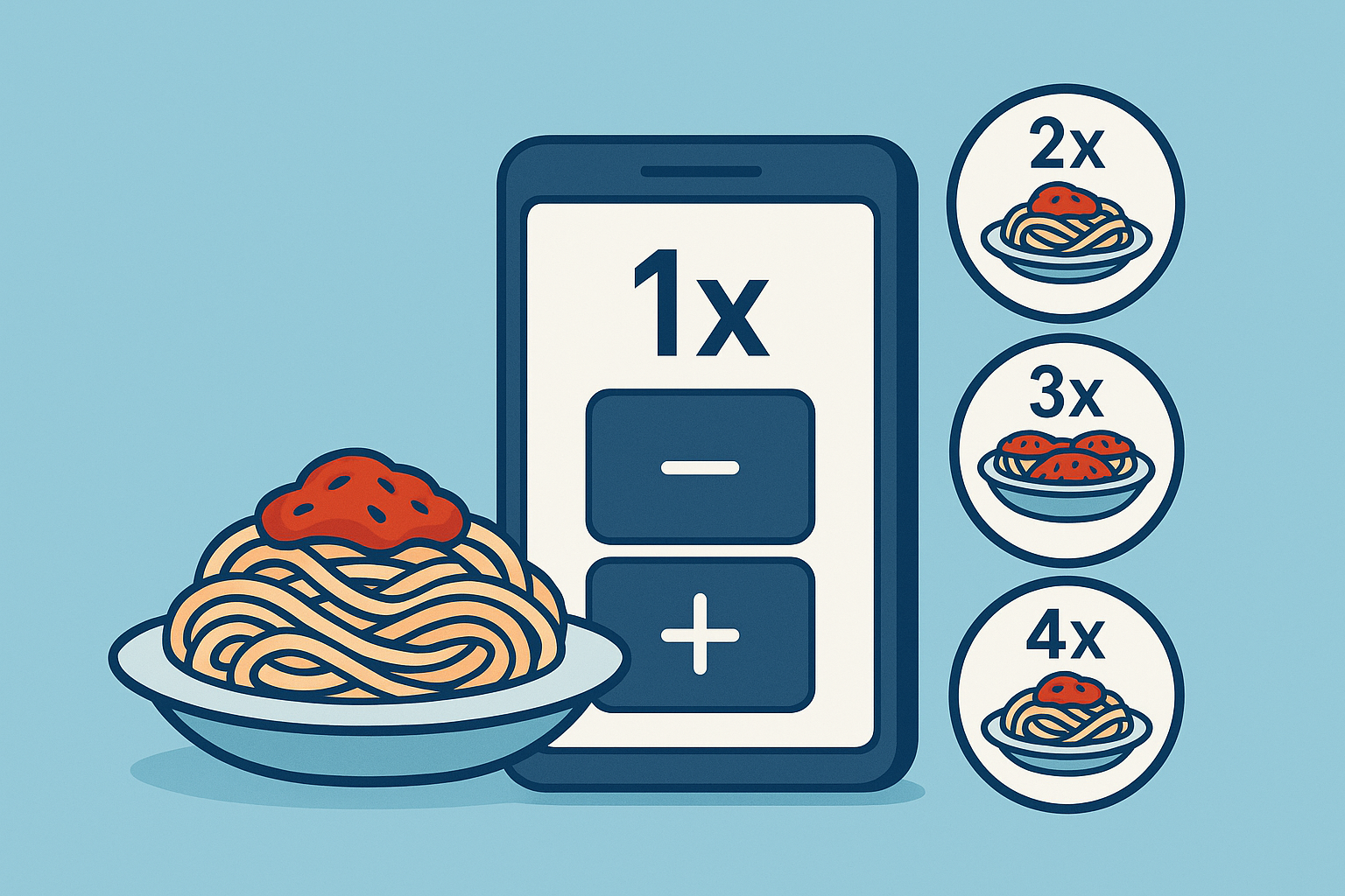 Tarif porsiyonlarını kişi sayısına göre artırıp azaltma mantığını anlatan illustrasyon