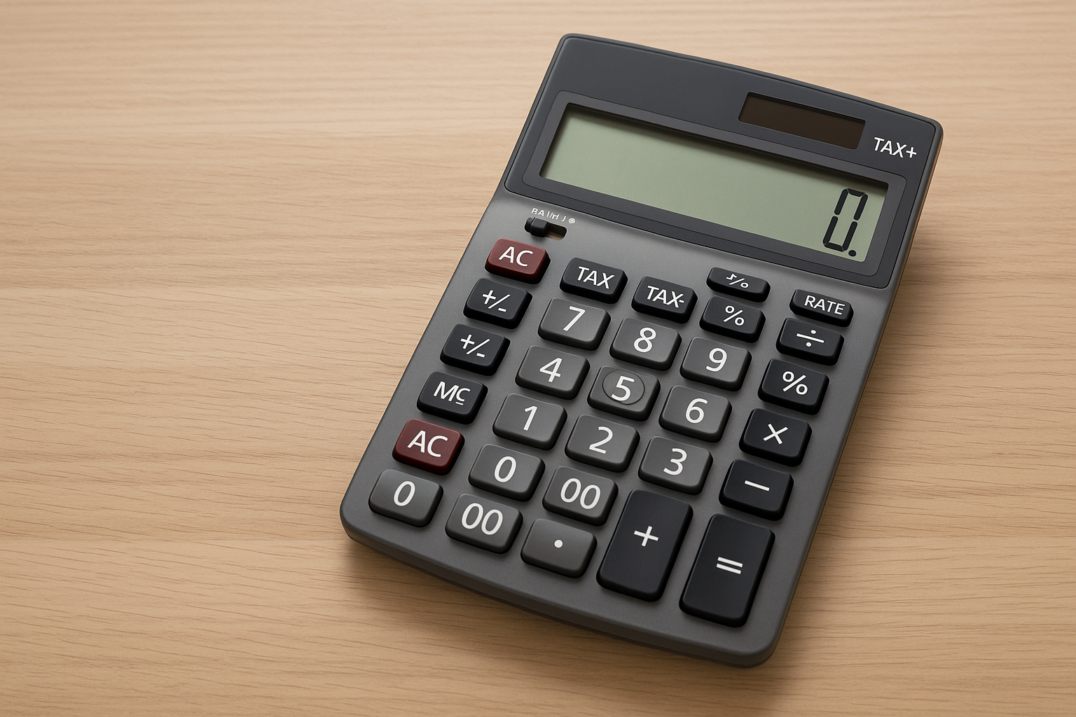 Vergi tuşları bulunan dijital vergi tuşlu ofis hesap makinesi arayüzü